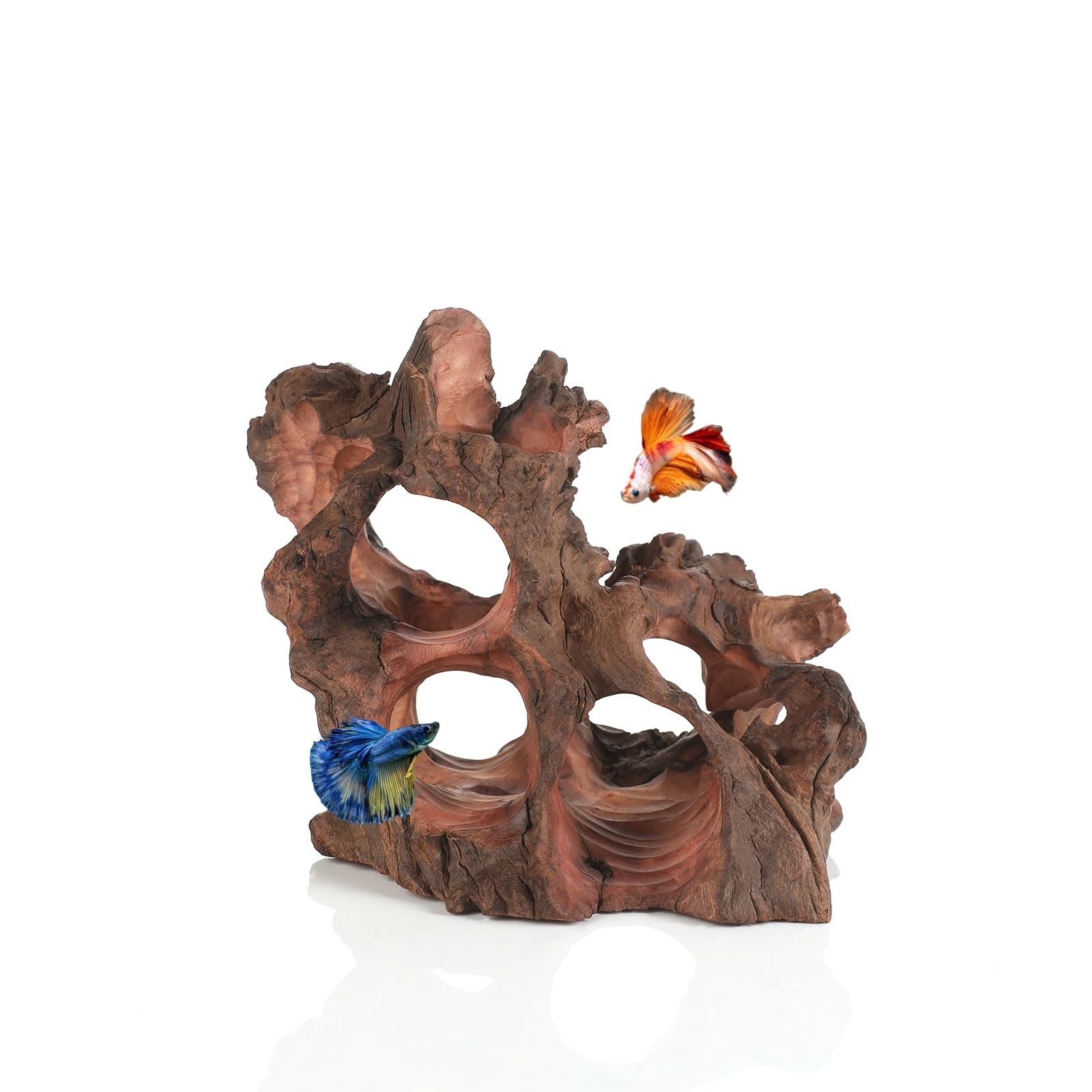 Natural Wood Aquarium Cave Betta Fish Hideout for 7.1-9.8 Inch, multi-hole