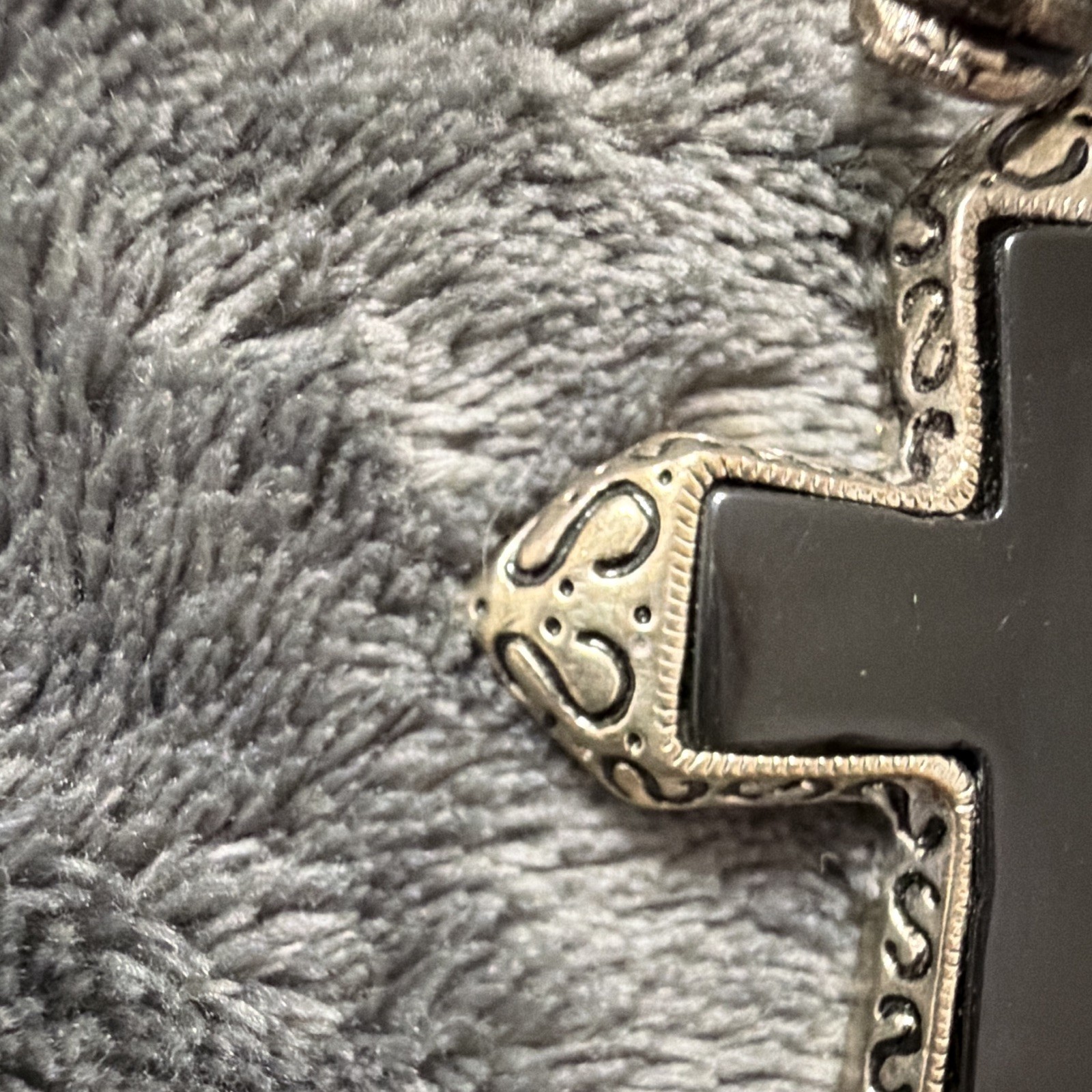 Silver Tone Cross Pendant with Black Inlay Religious Jewelry Costume Pendent