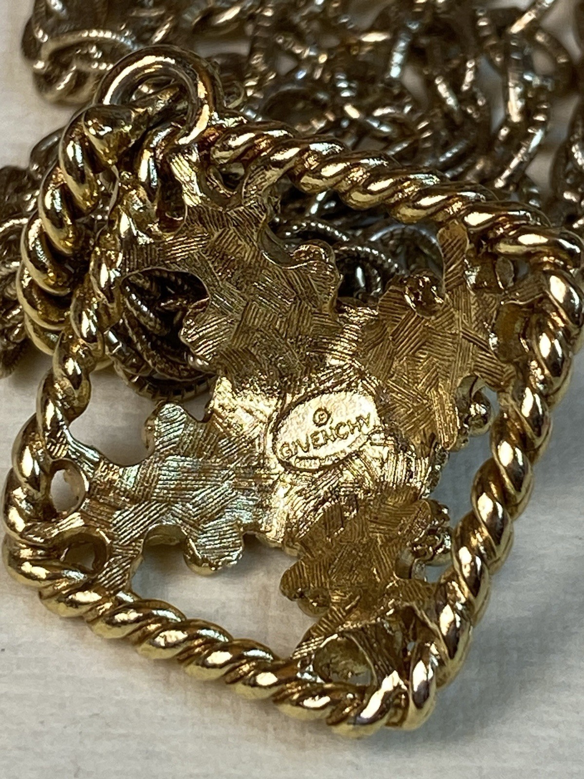 Vintage Givenchy Gold Tone 6 Strand Blue Cabochon Pendant Necklace Signed