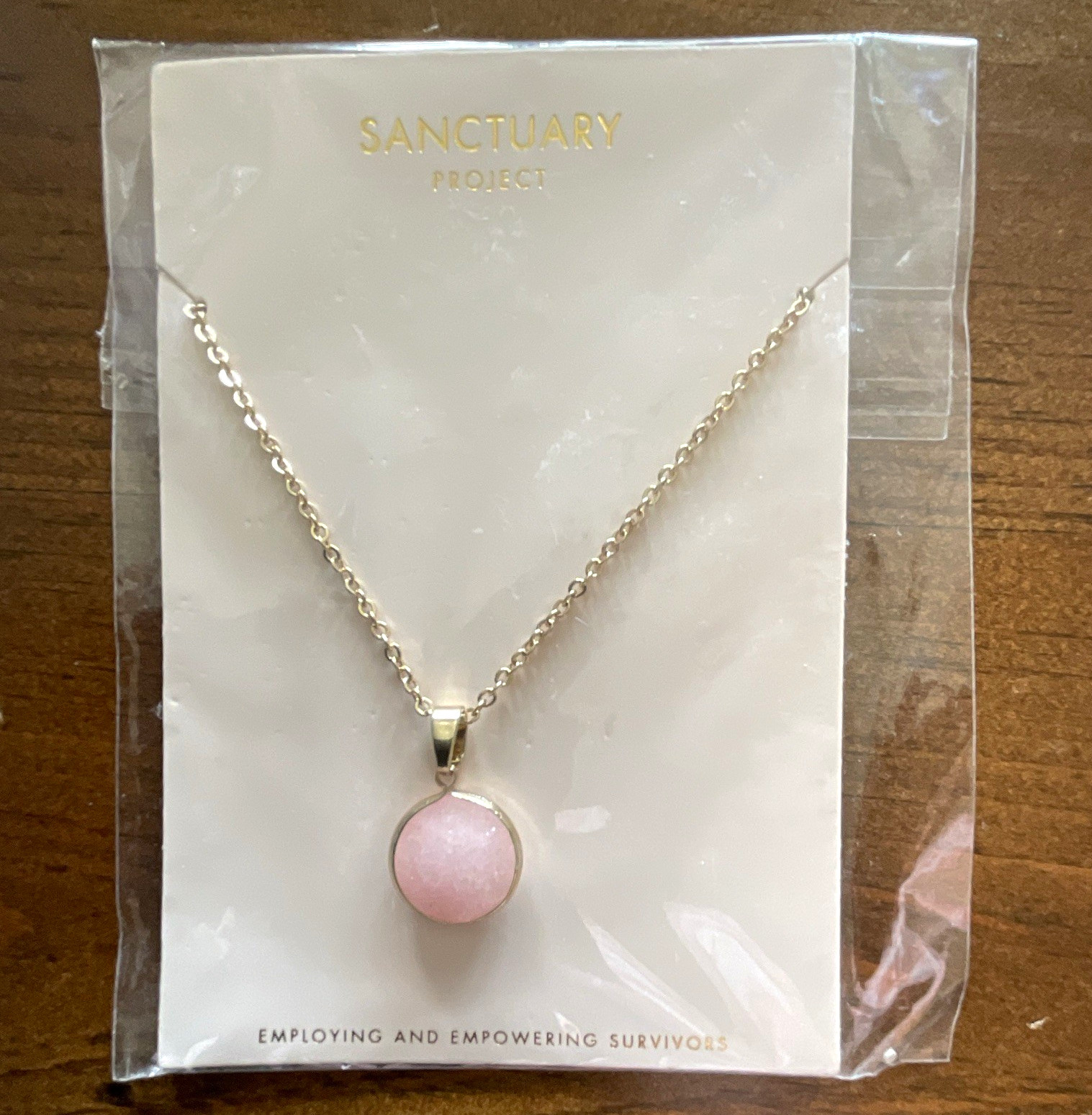 Sanctuary Project Rose Quartz Round Pendant Gold Plated Necklace #69