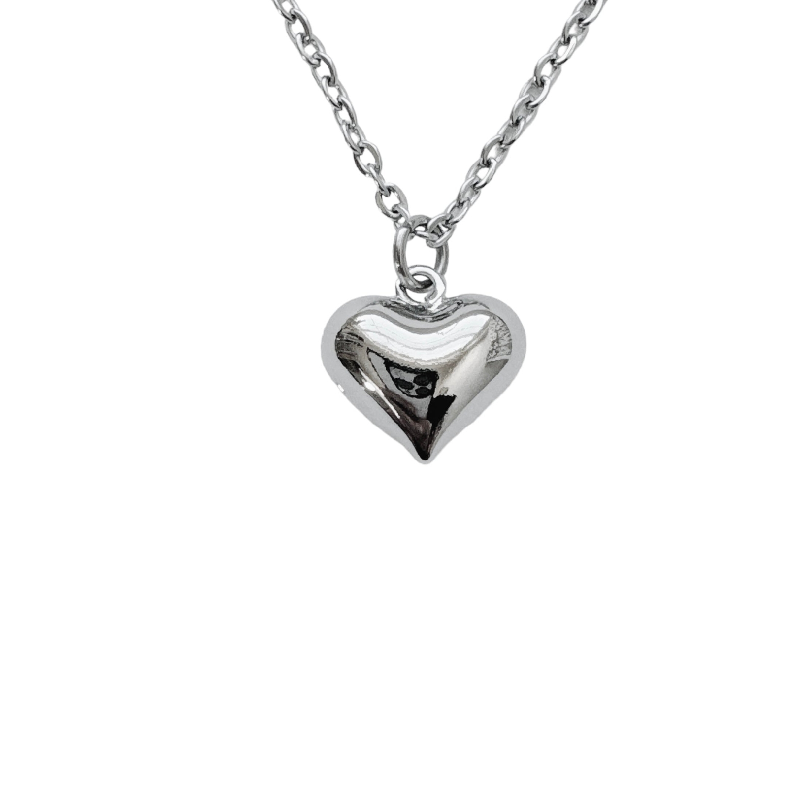 Silver Puffed Heart Necklace | tarnish free handmade in usa puffy heart pendant