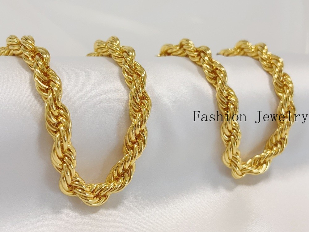 18K Yellow Gold Diamond Cut Rope Chain 10mm NecKlace Mens Womens 24″