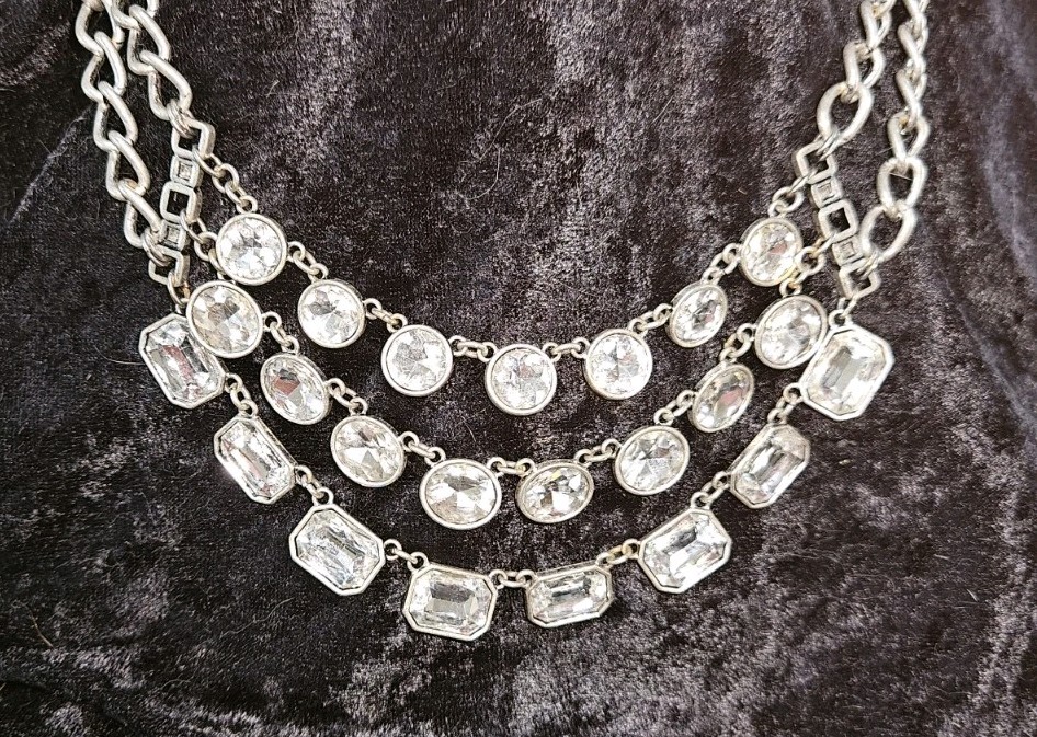 Premier Designs Crystal Multi-Strand Silver Necklace & Earrings Set