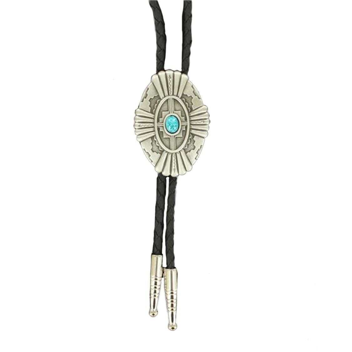 Double S Silver & Turquoise Stone Concho Slide Bolo Tie 22114