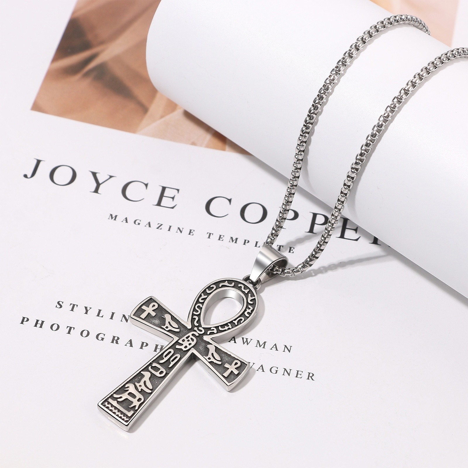 Unisex Stainless Steel Ankh Cross Necklace Ancient Egyptian Symbol Amulet Gift