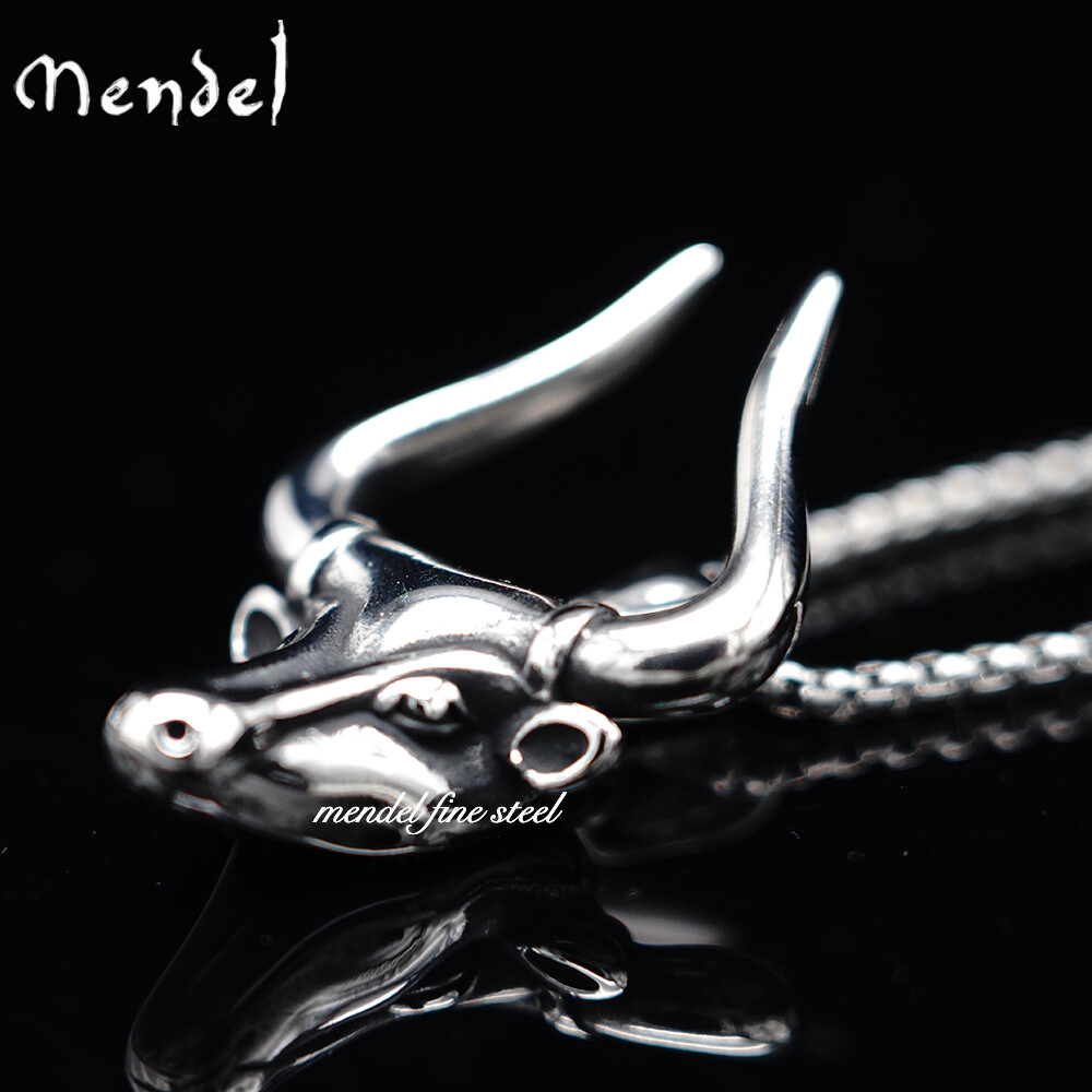 MENDEL Stainless Steel Boys Mens Animal Ox Bull Head Pendant Necklace For Men