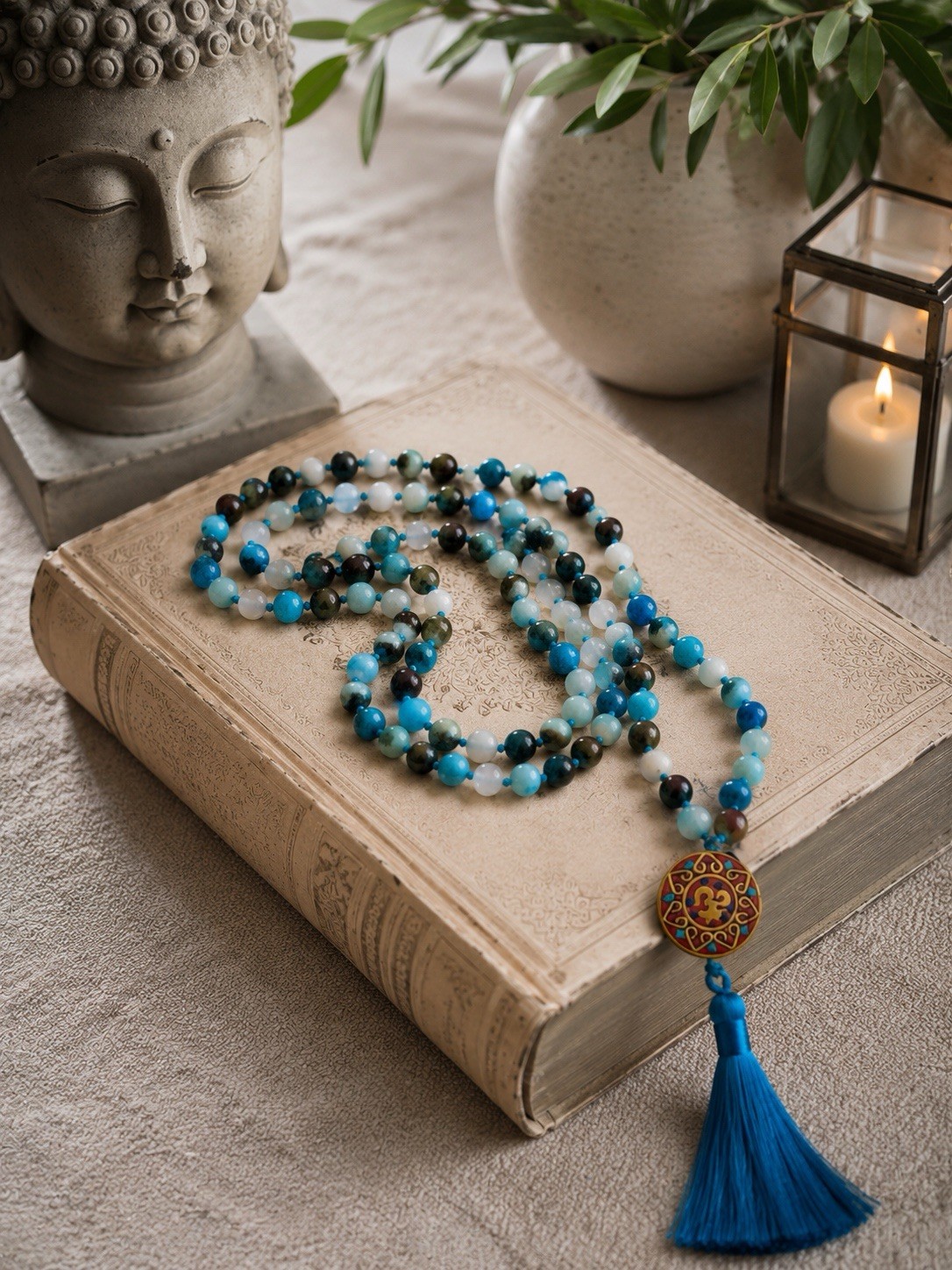 Handmade Gemstone Mala Necklace | 8mm Knotted Beads, Boho Spiritual Jewelry