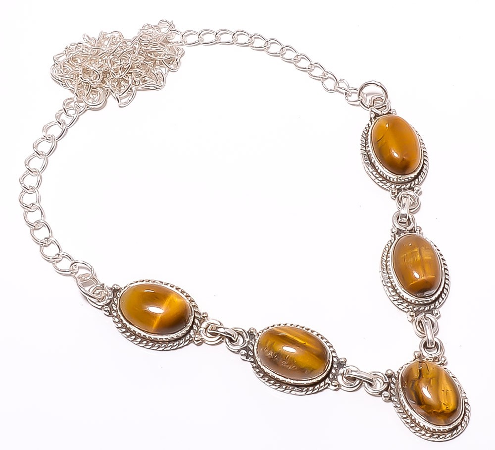 Tennis Yellow Tiger Eye 925 Sterling Silver Handmade Necklace 17.99″ N1542-25