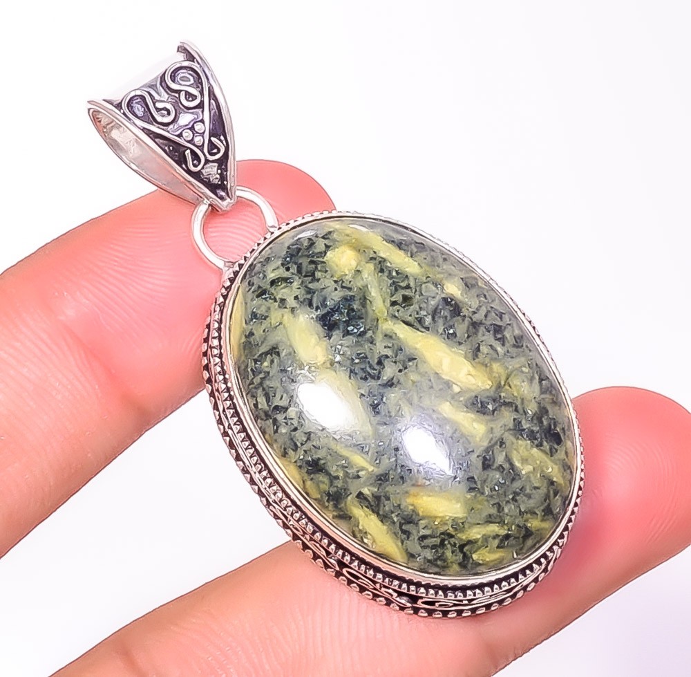 Natural Fine Art – Pinolith Jasper Silver Handmade Bali Pendant 2.11″ S1952