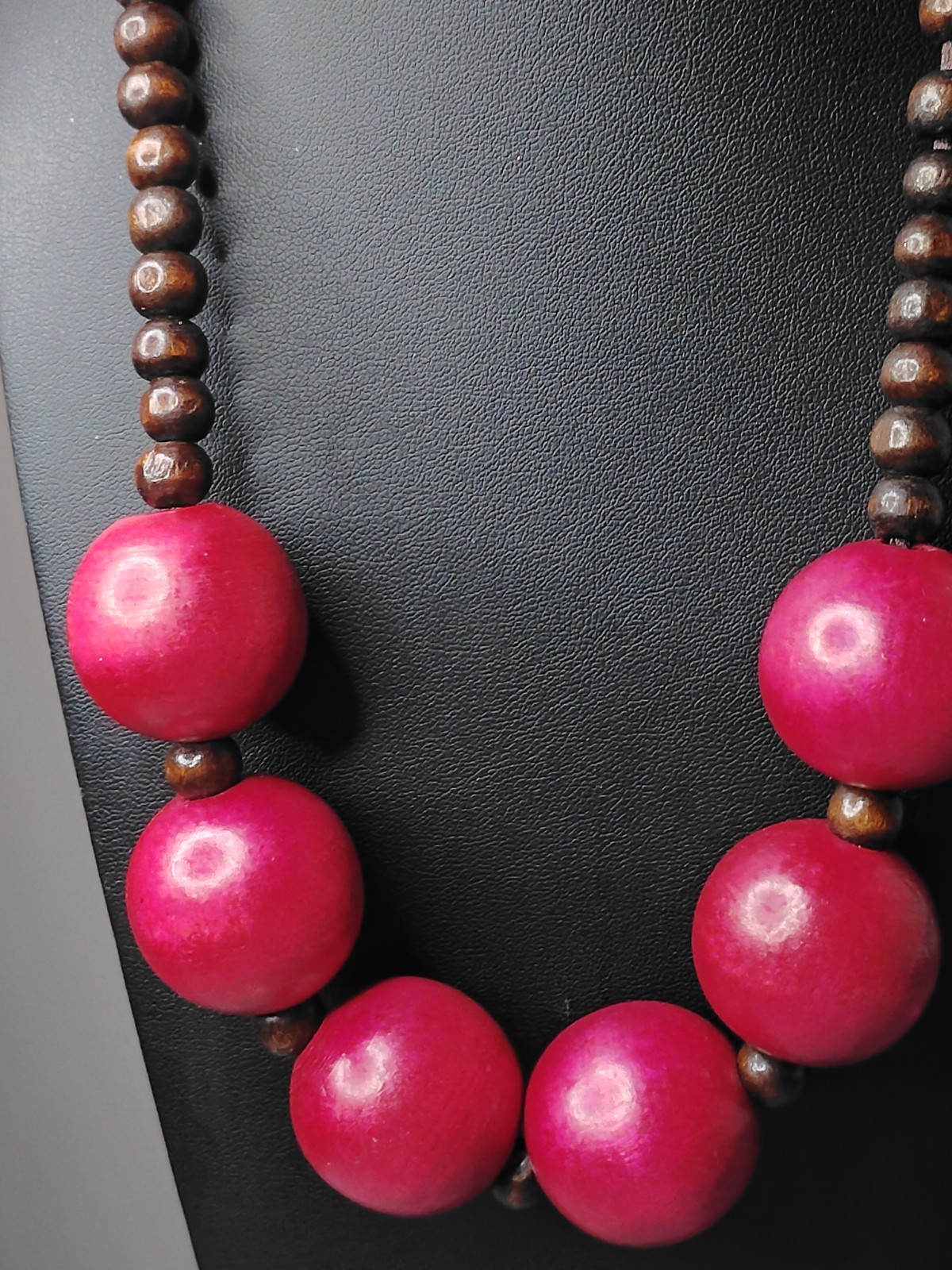 Artisan Red Wooden Bead Statement Necklace 20″ Handmade Boho