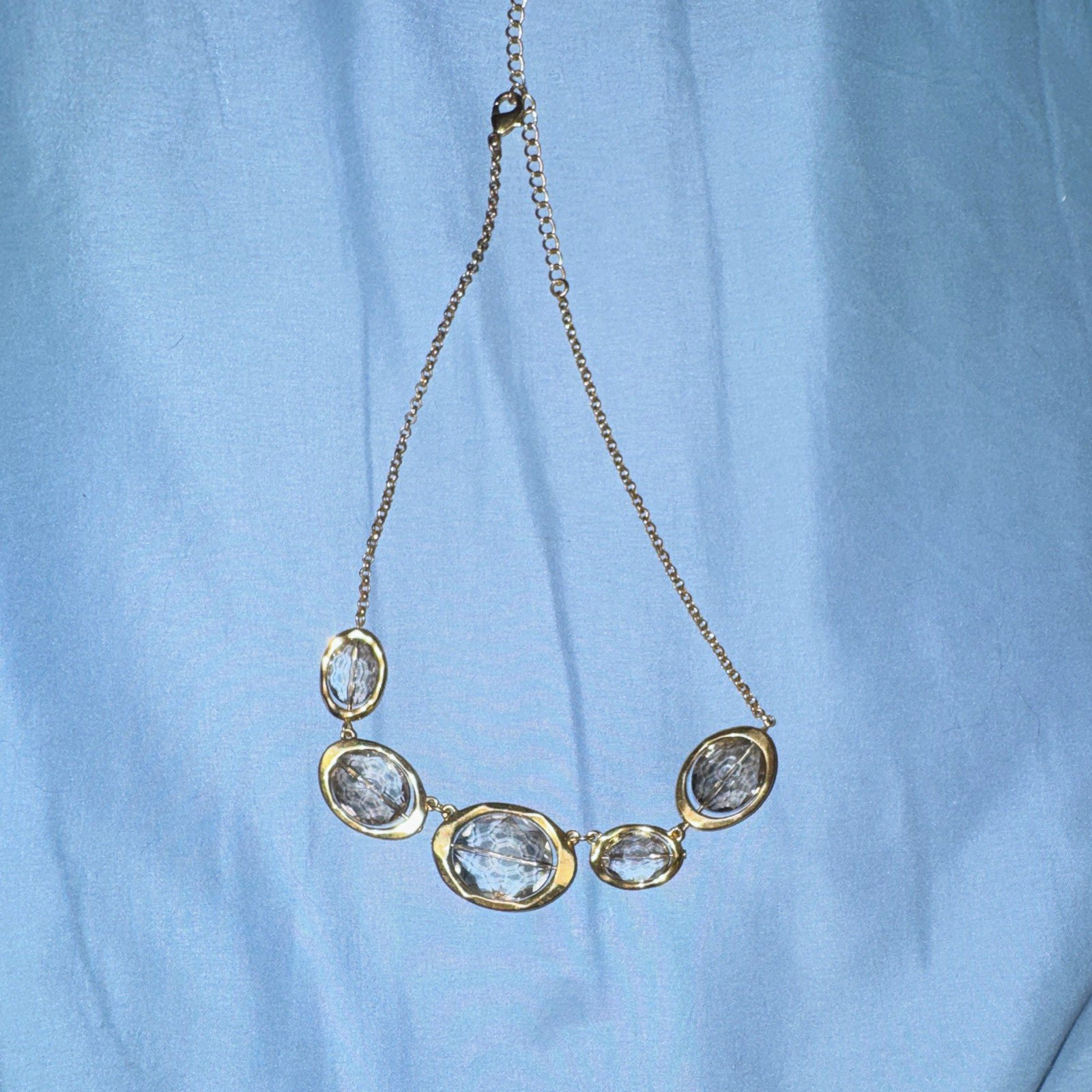 HLM SOHO Gold Tone Smoky Crystal Oval Bezel Statement Collar Necklace Boho