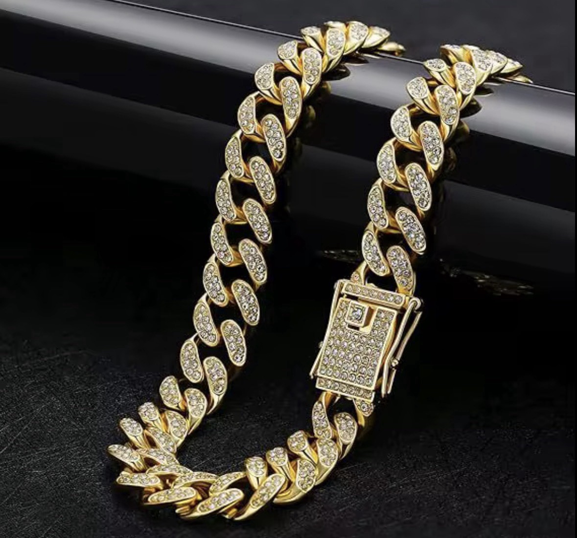Gold Tone Cuban Link Chain Necklace 45cm