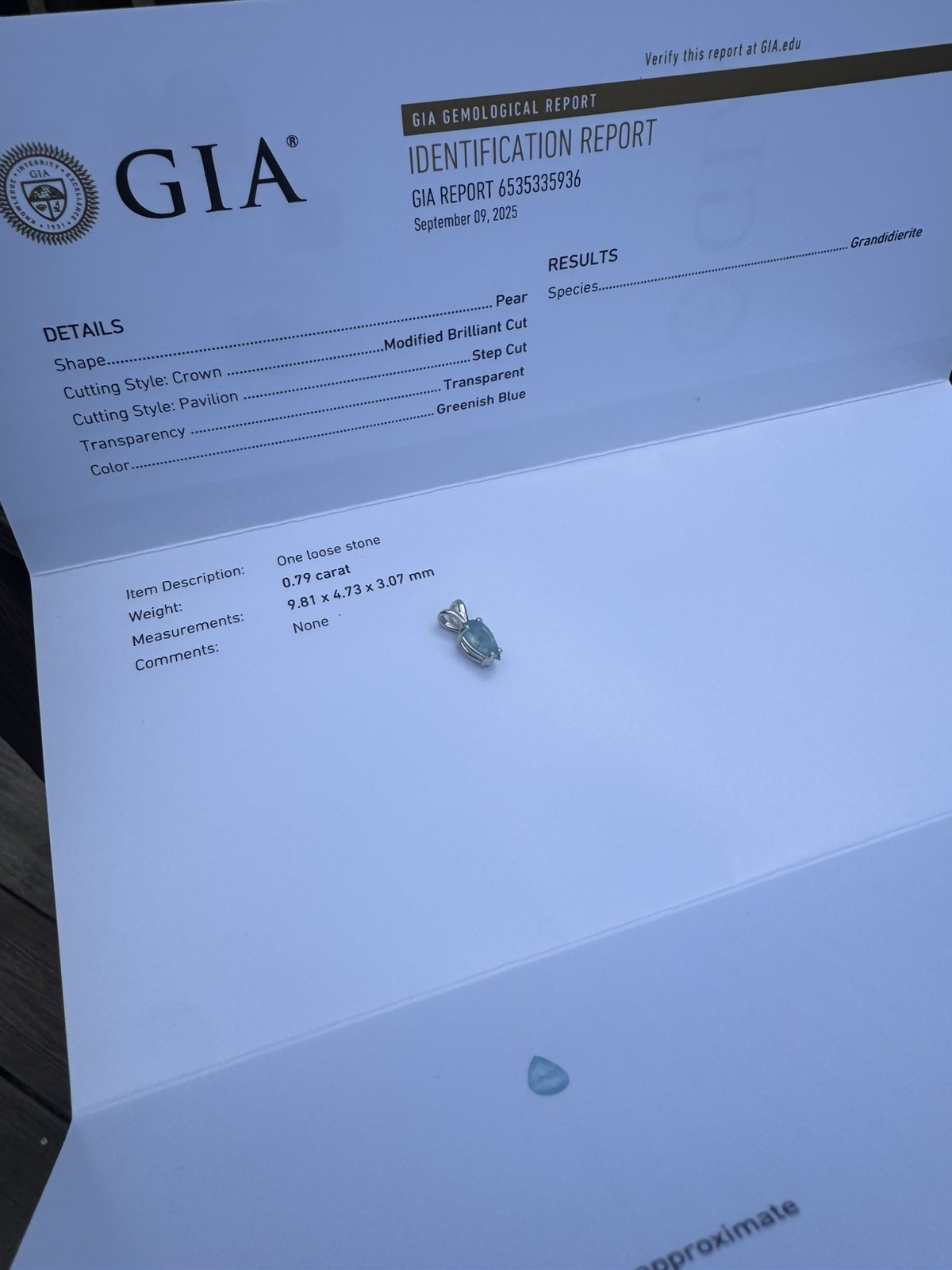 💎Natural Grandidierite pear pendant – GIA Certified 0.79 Carat