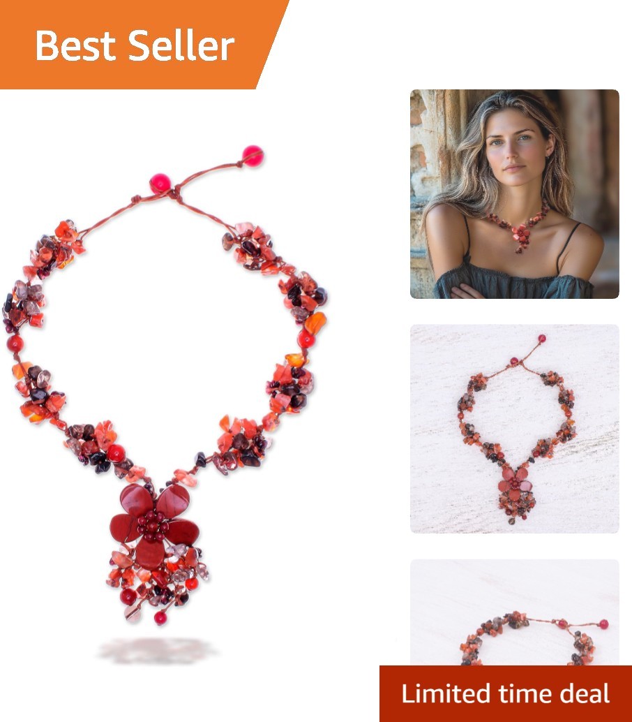 Unique Bead Choker Necklace with Floral Design | Adjustable Gemstone Jewelry