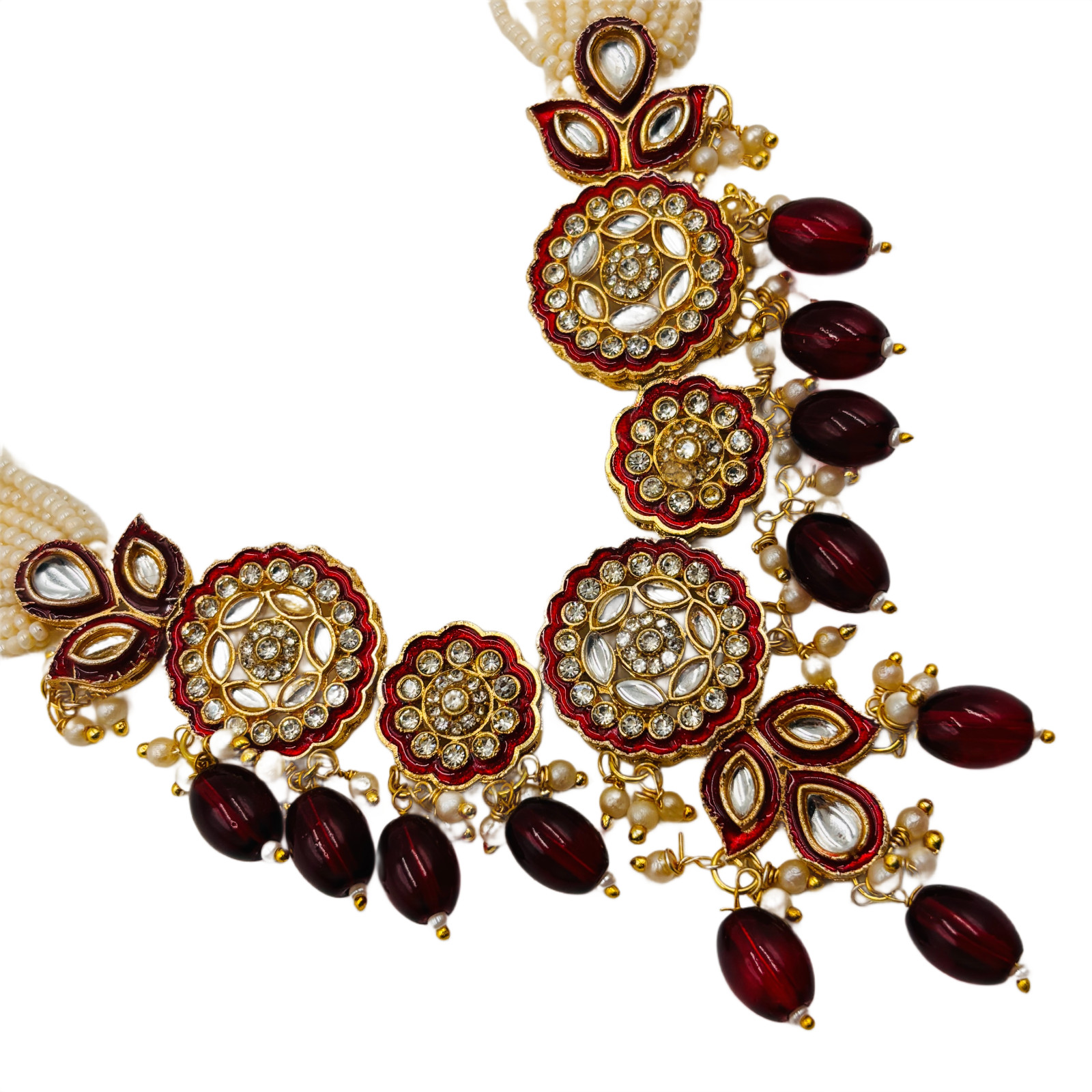 Gold Plated Pearl Multi Strand Necklace Set with Earrings Bridal Jewelry