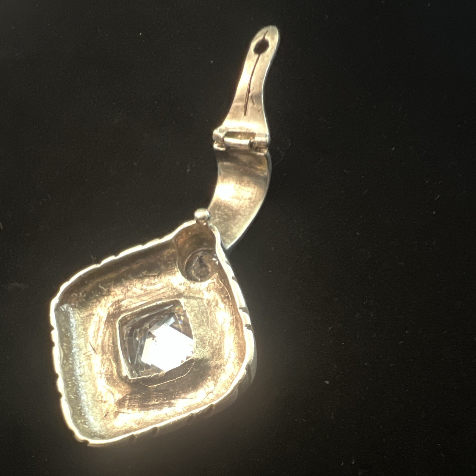 Vintage 925 Sterling Silver Cushion Cut CZ Square Pendant w/ 2 Stones
