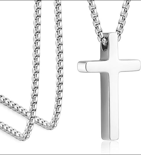 Monily Birthday Gifts for Dad Cross Necklace for Men Silver Stainless Steel