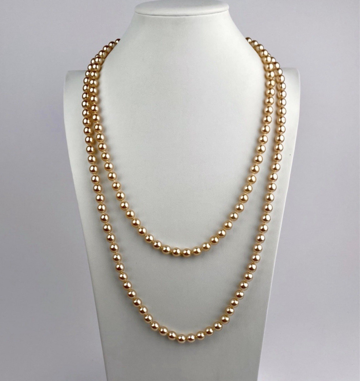 Nolan Miller Vintage Champagne Faux Pearl Necklace Set of 2 Gold Tone Signed