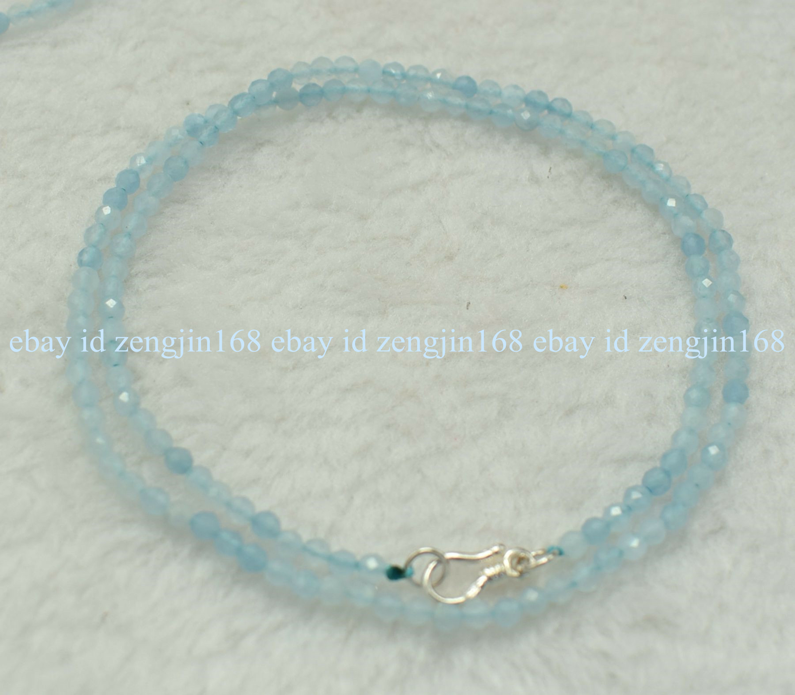 Real 3mm Blue Aquamarine Round Gems Beads Necklace Bracelet Set 18″ Silver Clasp