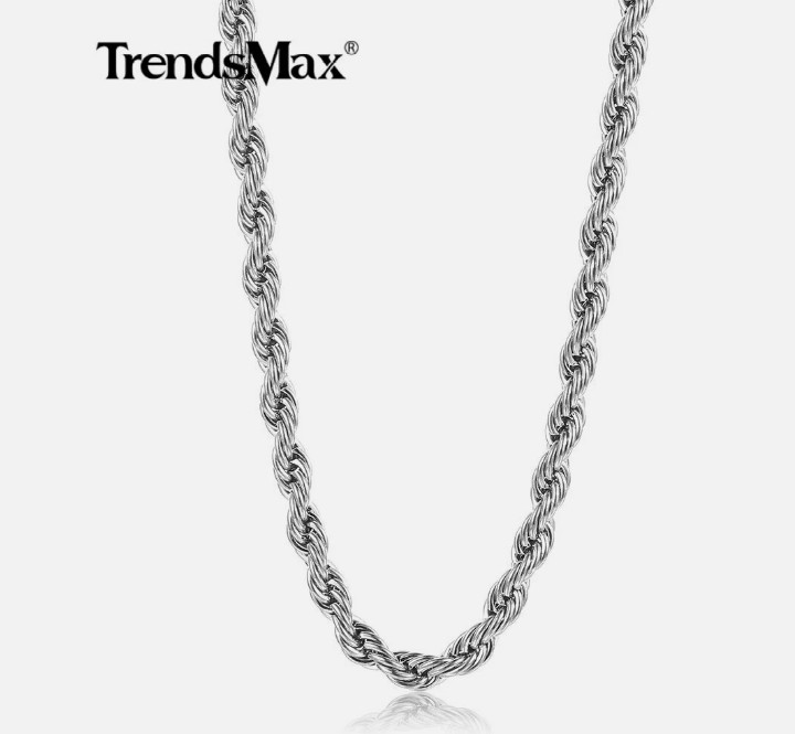 2/3/4/8/10MM Mens Silver Stainless Steel Necklace Twisted Rope Link Chain 18-26″