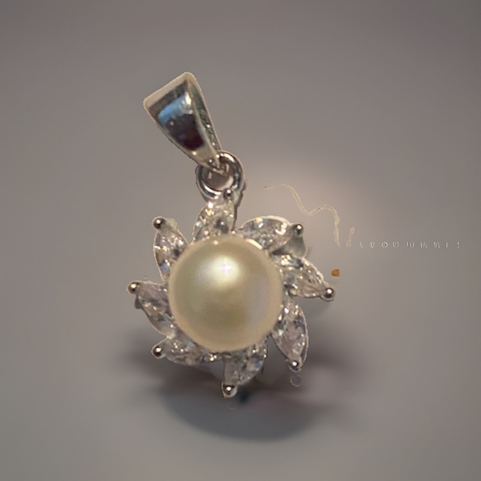 Sterling silver stamped, White Freshwater Pearl Flower Charm Pendant,