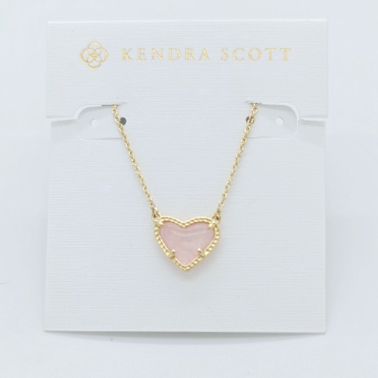 New Kendra Scott Ari Heart Gold Necklace in Pink Quartz