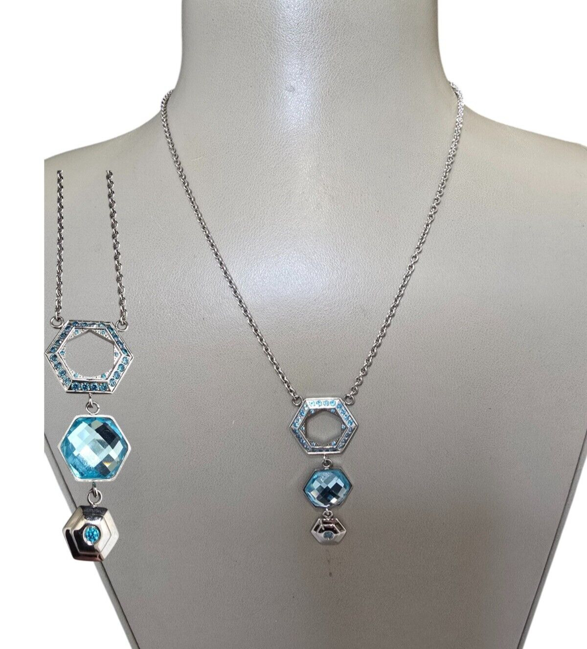 Vintage Women’s Stainless Steel Blue Crystal Pendant Necklace