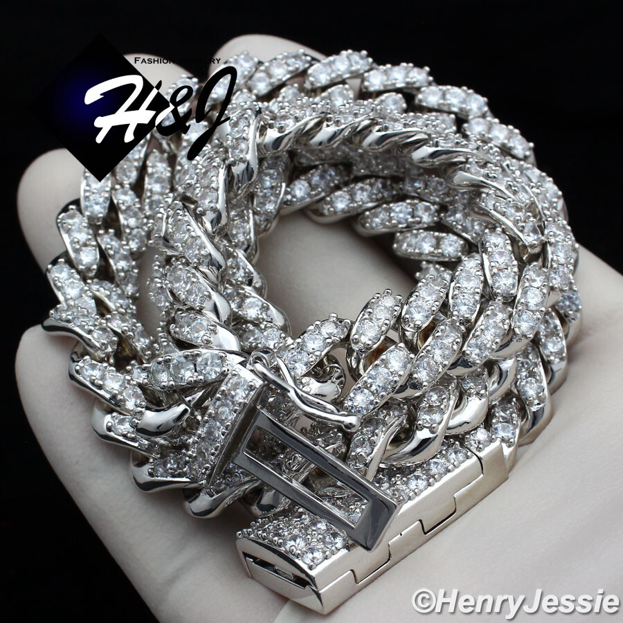 18-24″MEN 14K WHITE GOLD PLATED ICY BLING CZ 12MM MIAMI CUBAN CURB NECKLACE*BN5