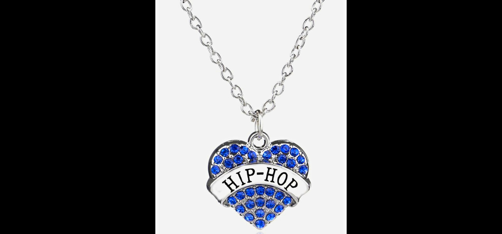 Silver Plated Cable Chain Necklace Blue Crystal Rhinestone Pavé Heart Pendant