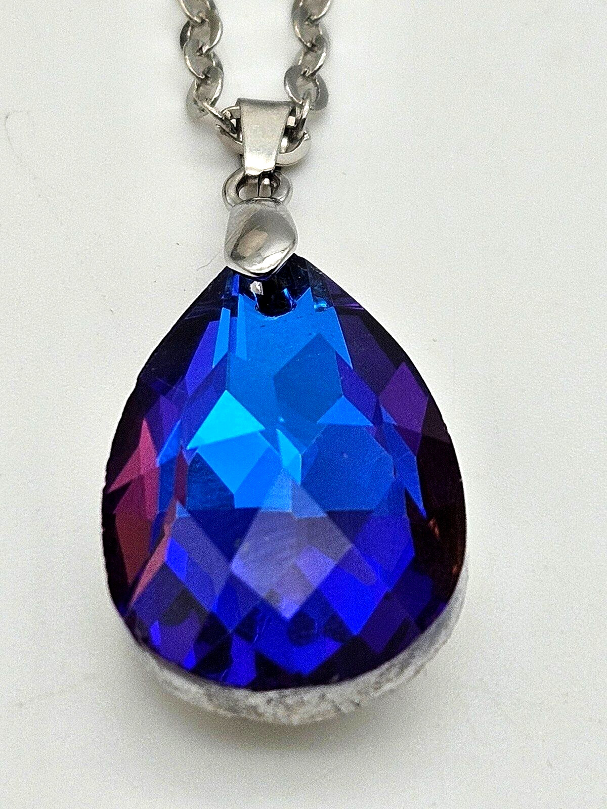 Blue purple acrylic crystal necklace faceted teardrop pendant