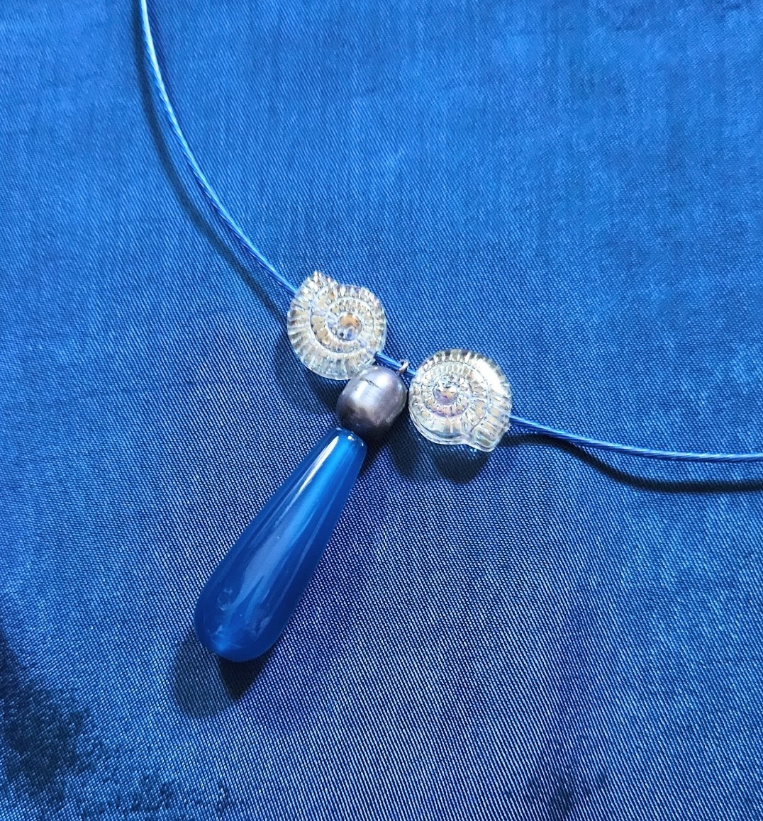 BigTimeRockShow SeaTreasure 22MM Blue Resin Drop n Pearl w Irides.Glass Nautilus