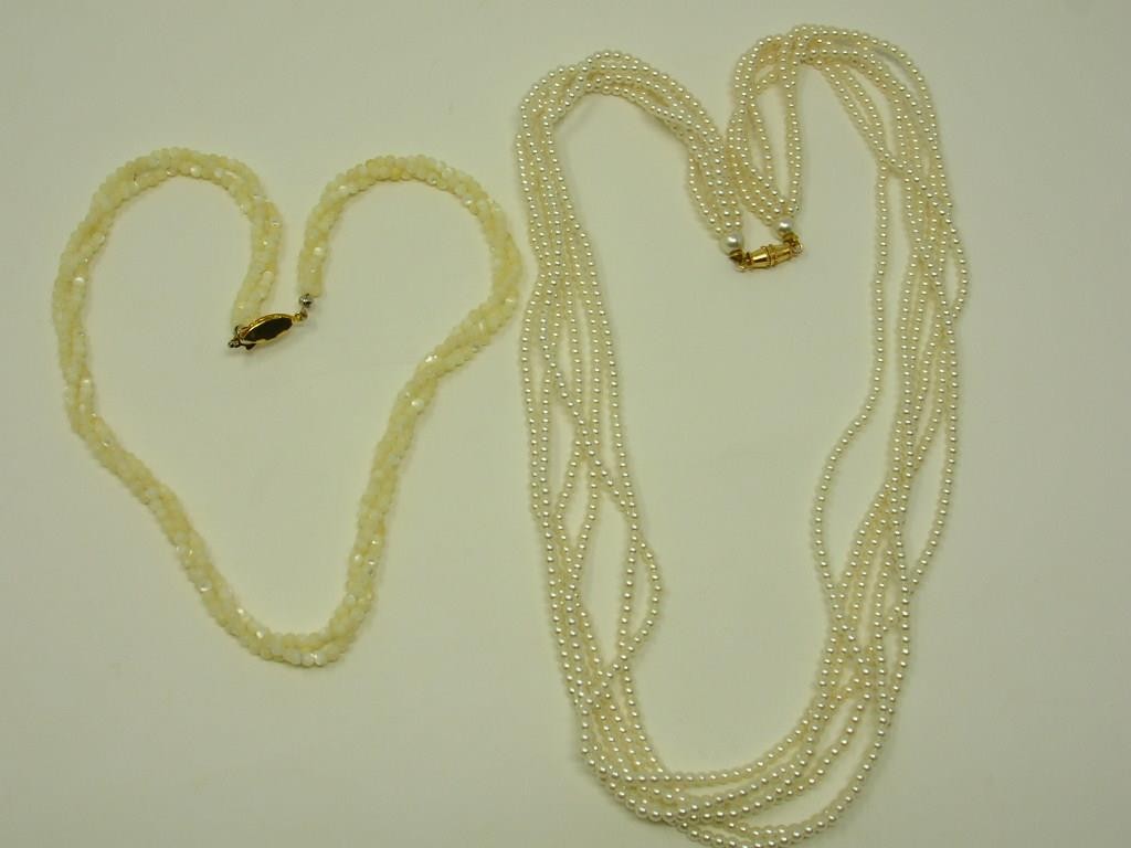 Estate Multi-Strand Imitation Pearl Necklaces Lot 6-Strand 24″ & 3-Strand 18″