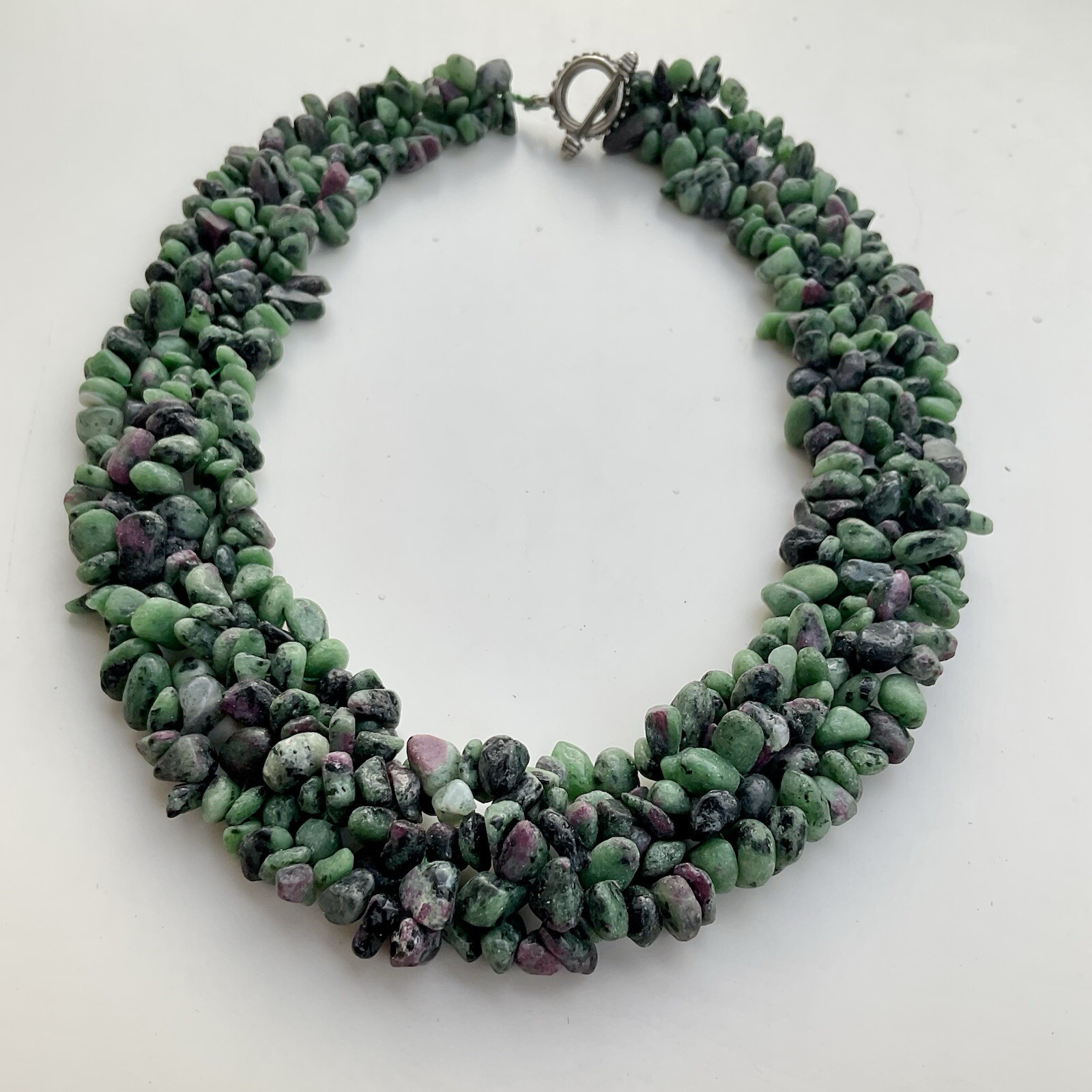Handcrafted Green & Purple Chipped Gemstone Collar Statement Necklace, 17 Inches