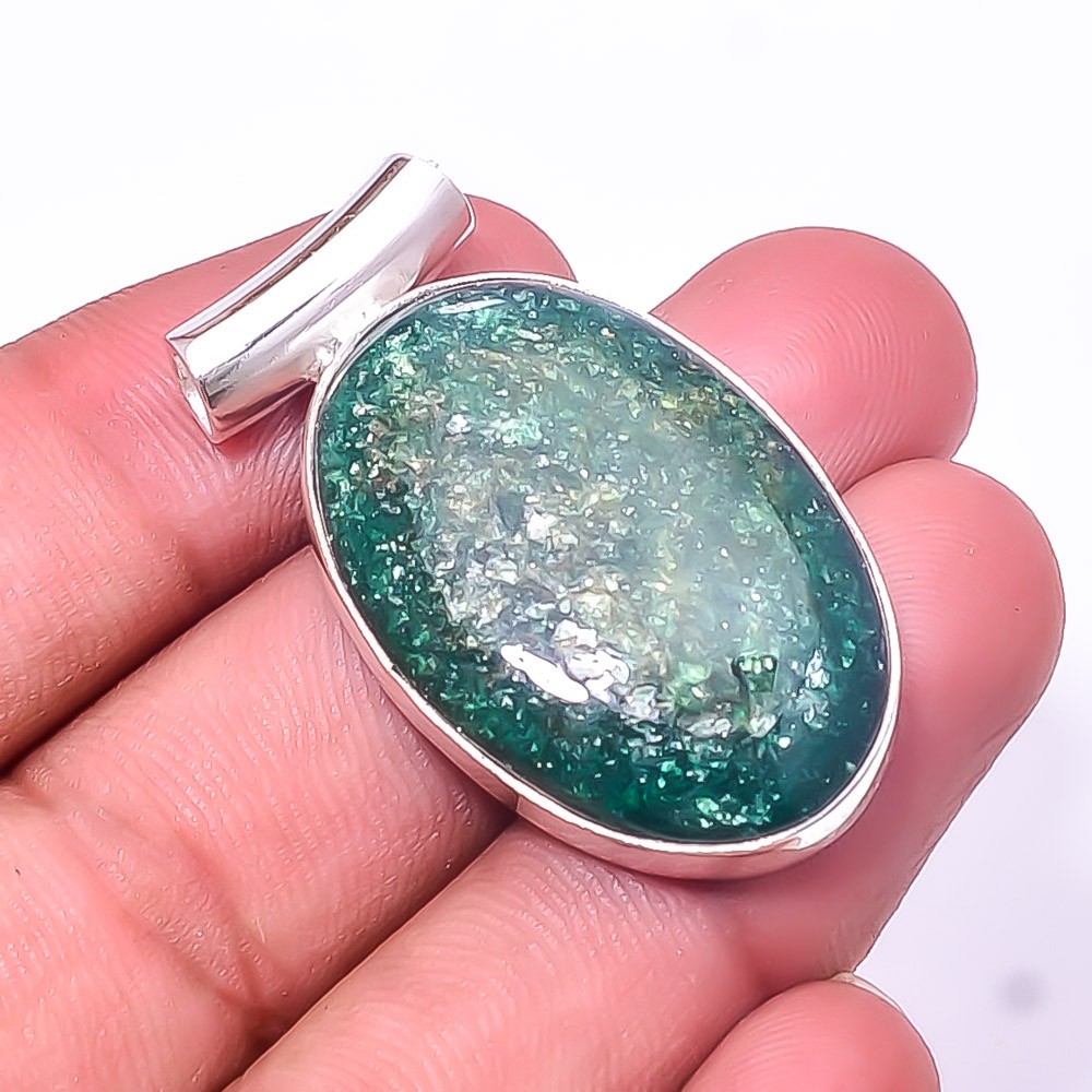 Green Aventurine -India 925 Sterling Silver Pendant 1.64″ P32312, Christmas Gift