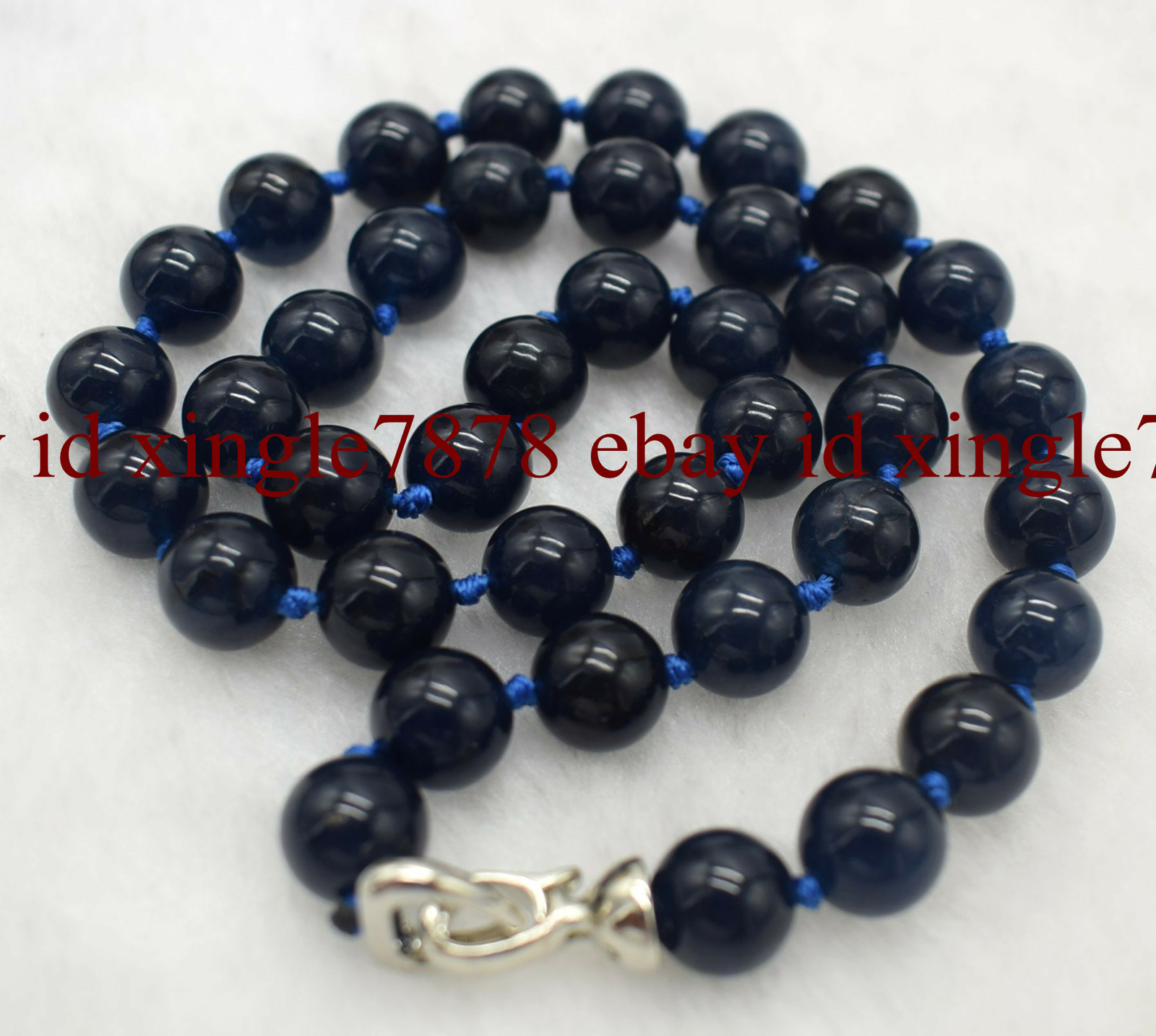 Long 20 Inch Natural 10mm Black Blue Jade Round Gemstone Beads Necklace AAA+