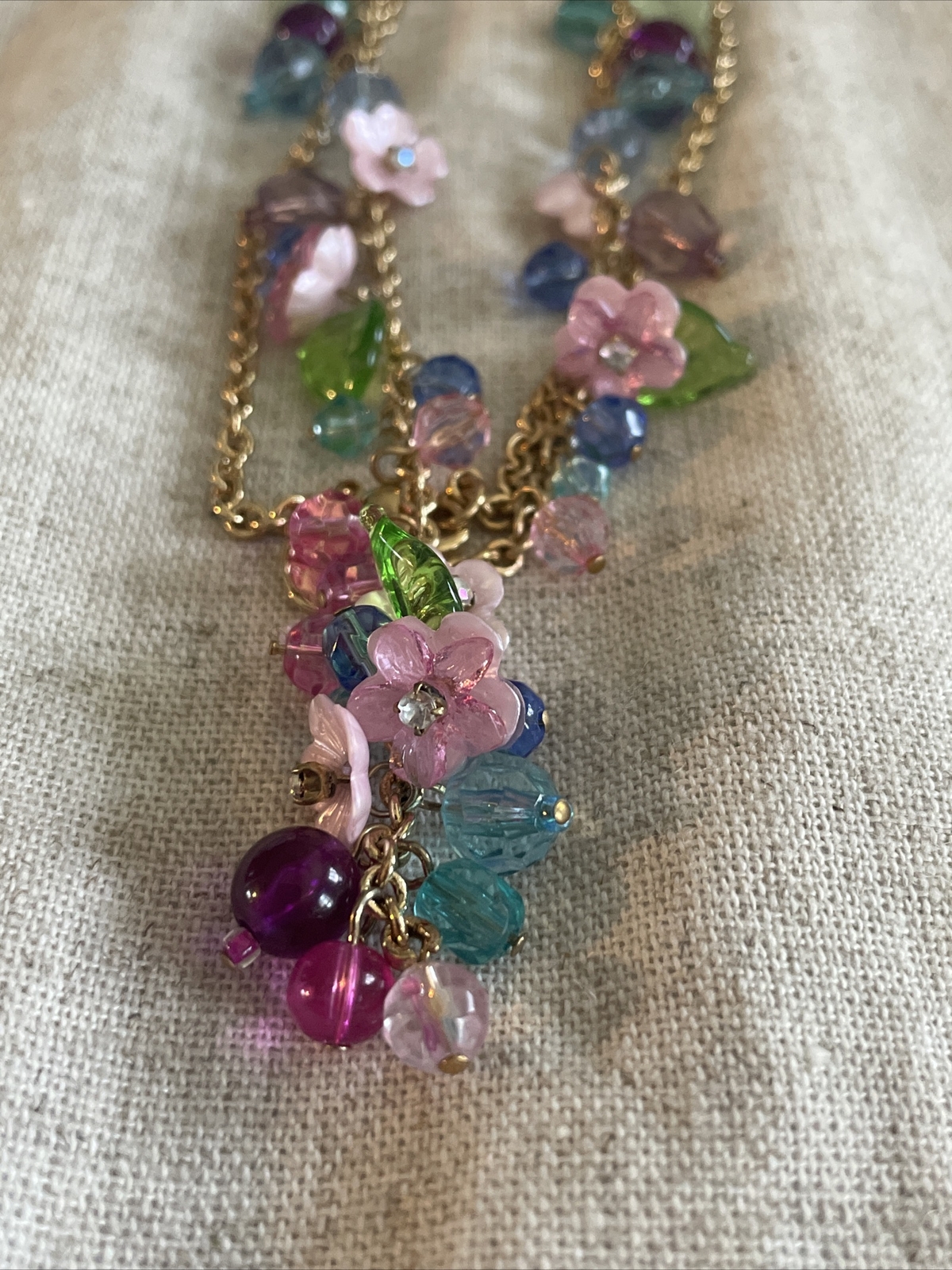 BOB MACKIE Multi Colored Flower And Bead Gold Tone 29” Necklace 7326