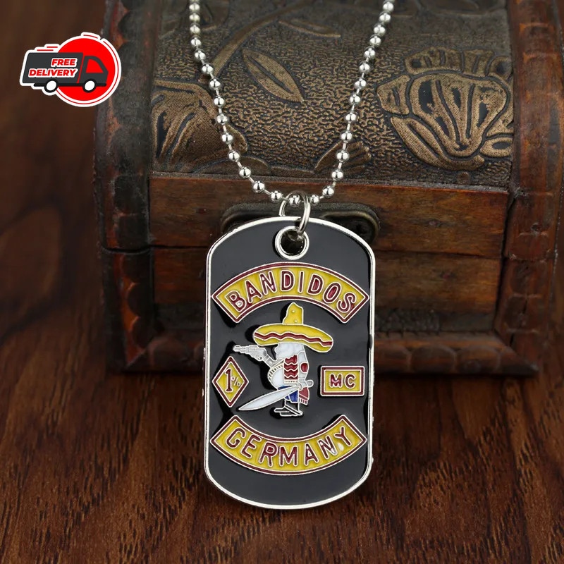 Outlaw Motor Biker Pendant Mexican Metal Necklace BANDIDOS Motorcycle Club M