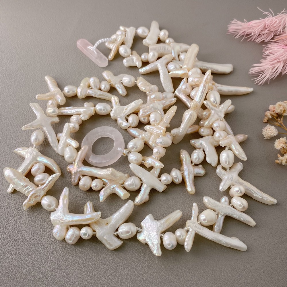 2 Rows White Cross Pearl Statement Necklace Designer Beads Jewelry Femme