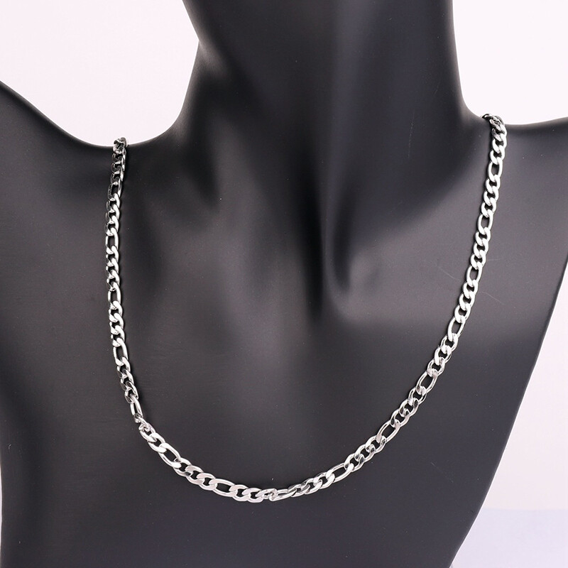 Stainless Steel 1:3 Figaro Chain 7″- 30″ Men Women Necklace 2/3/5/7/9/11/13mm