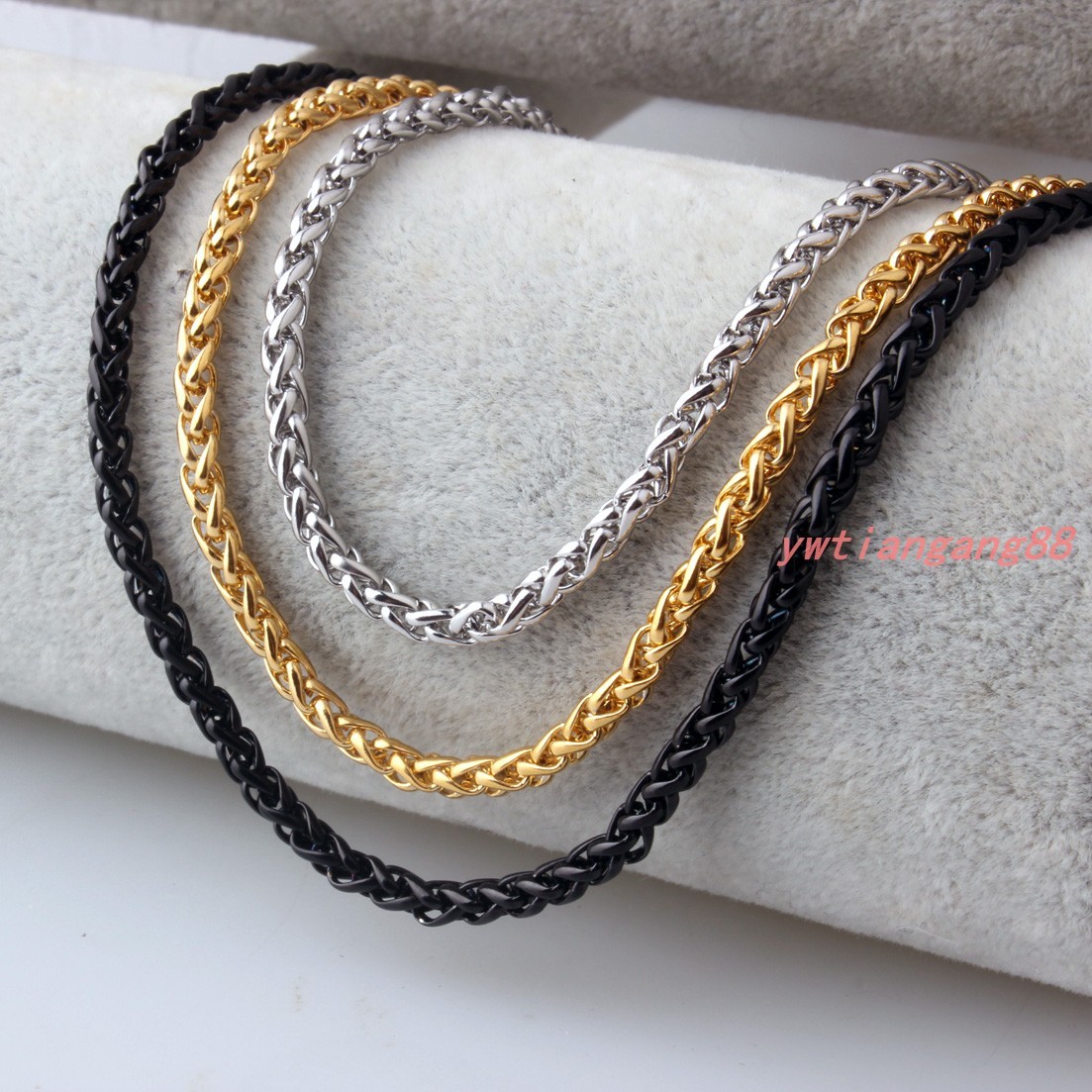Braided Wheat Link 3-6MM Mens Chain Silver/Gold/Black Stainless Steel Necklaces