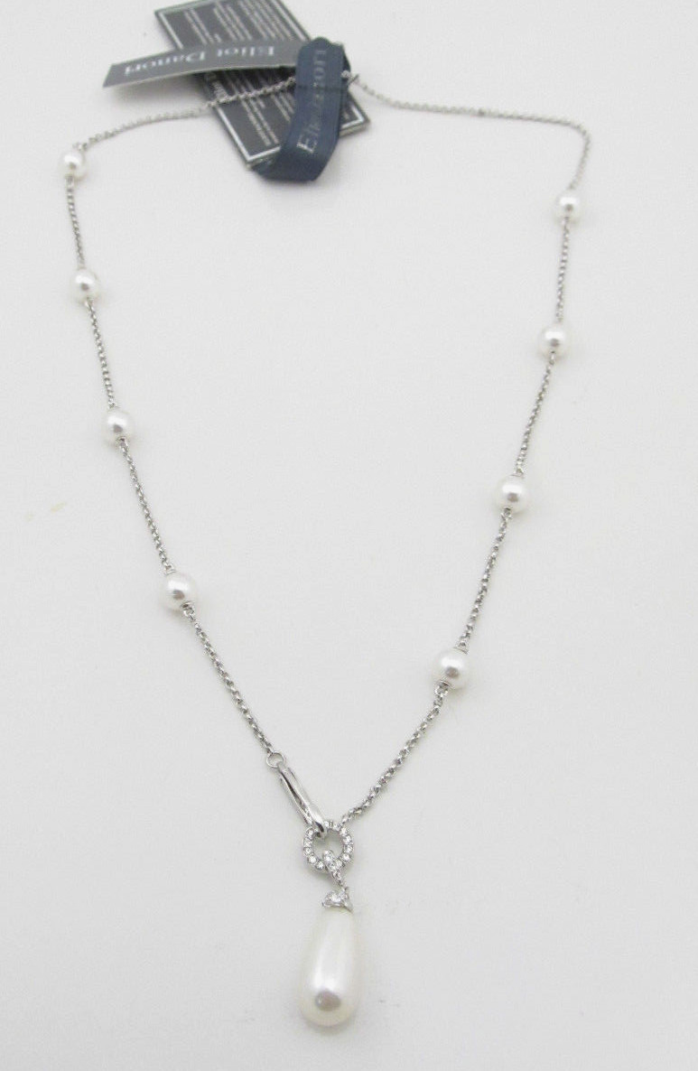 Eliot Danori Silver Tone Imitation Pearl Teardrop Lariat Necklace $75 NWT