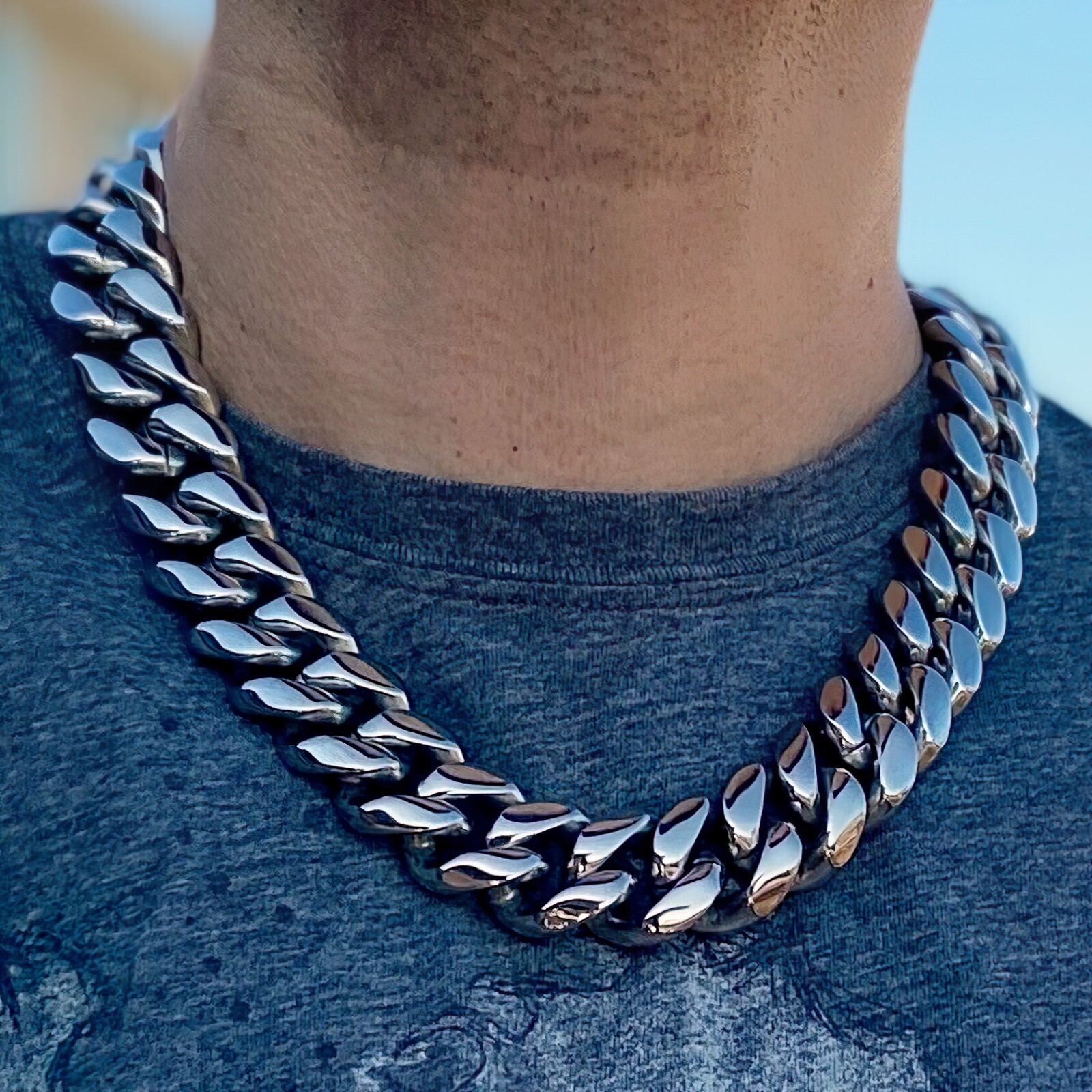 Mens Hip Hop Chain 316L Stainless Steel Miami Cuban Heavy Necklace 22MM 20″ inch