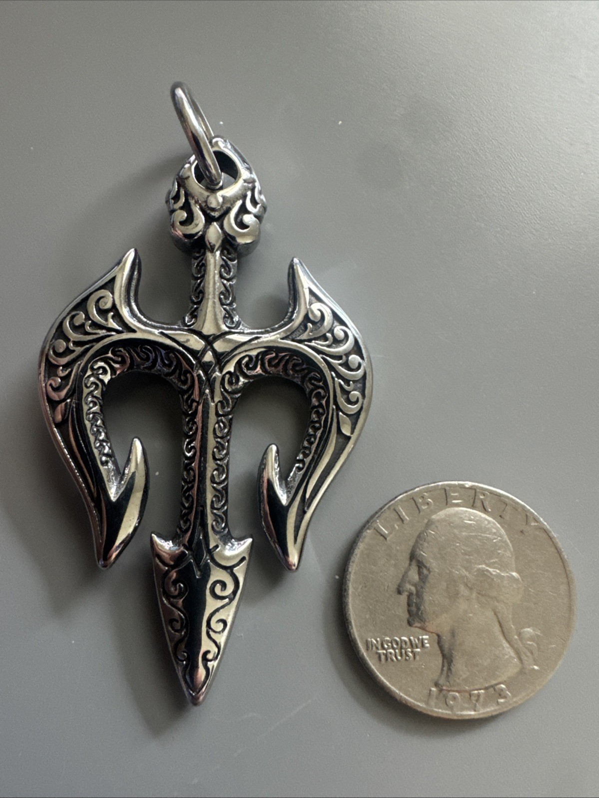 Trident Anchor Motif Viking Double Sided Pendant Stainless Steel 24” Chain Gift