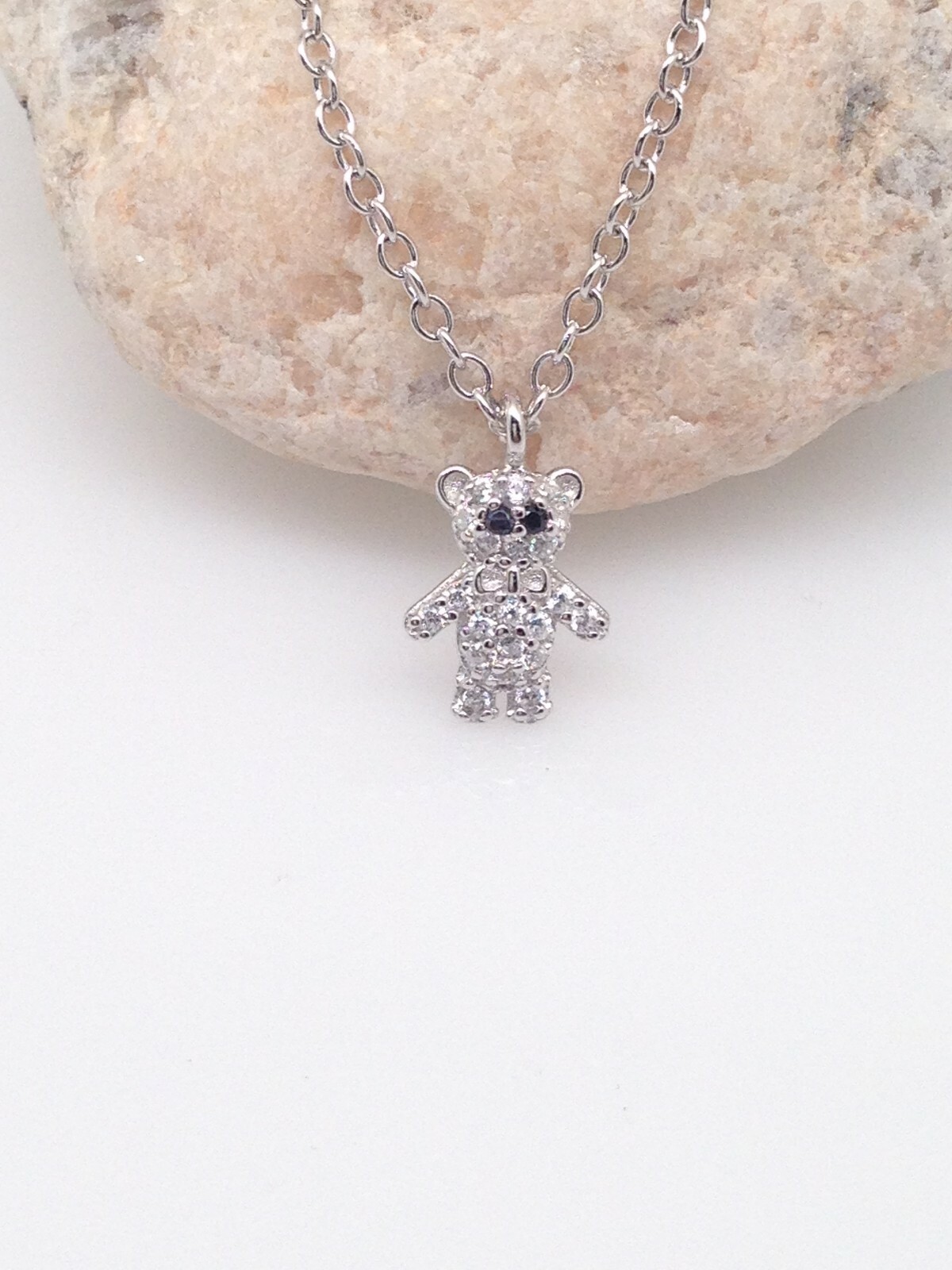 925 Sterling Silver CZ Teddy Bear Pendant Necklace Women Girls 7.5mm 18″ Dainty