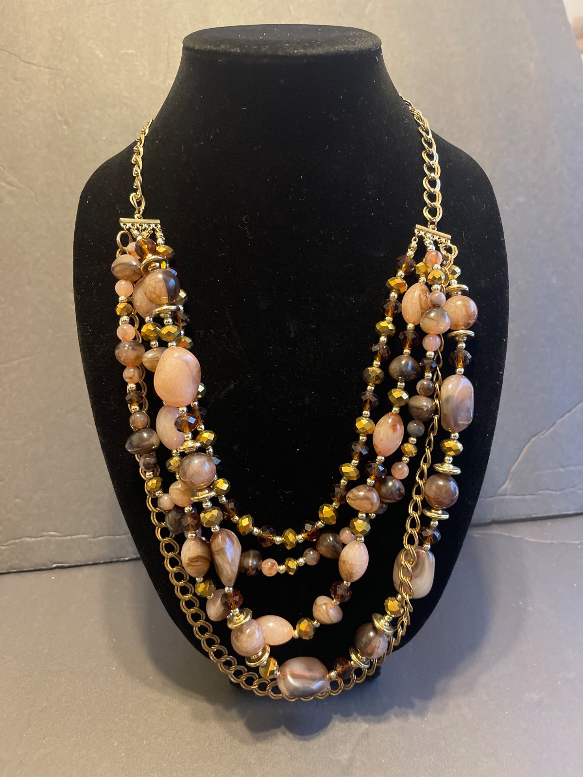 Multi strand beaded statement necklace with acrylic beads