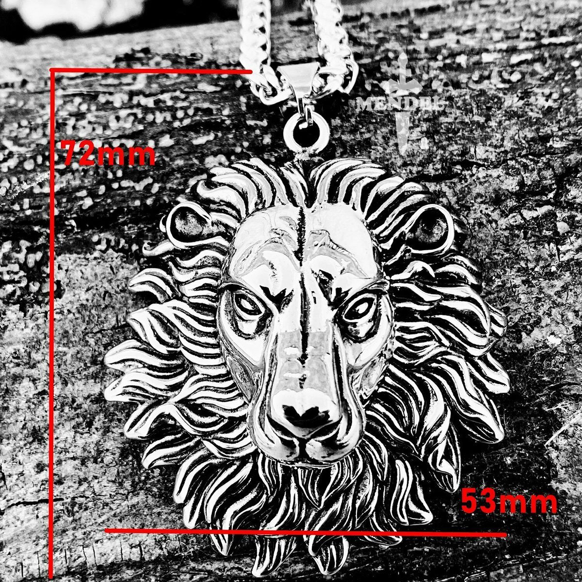 MENDEL Mens Heavy Stainless Steel Large Lion Head 30 Inch Pendant Necklace Chain