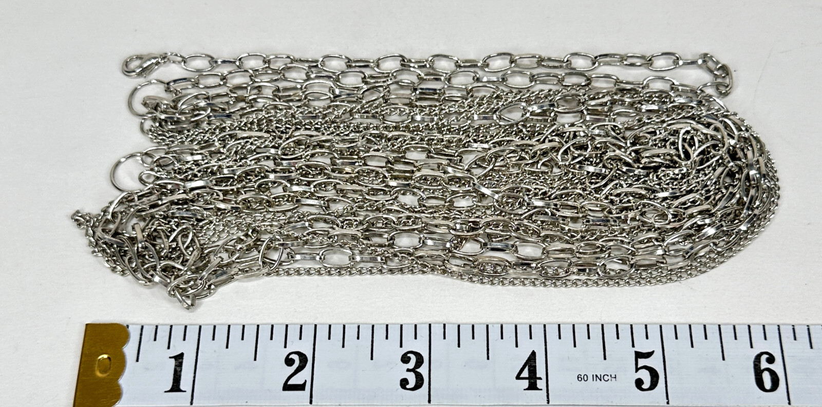 Necklace Heavy Shiny 7 Strand Silver Tone 40 Inch Bib Length Mixed Link Chains