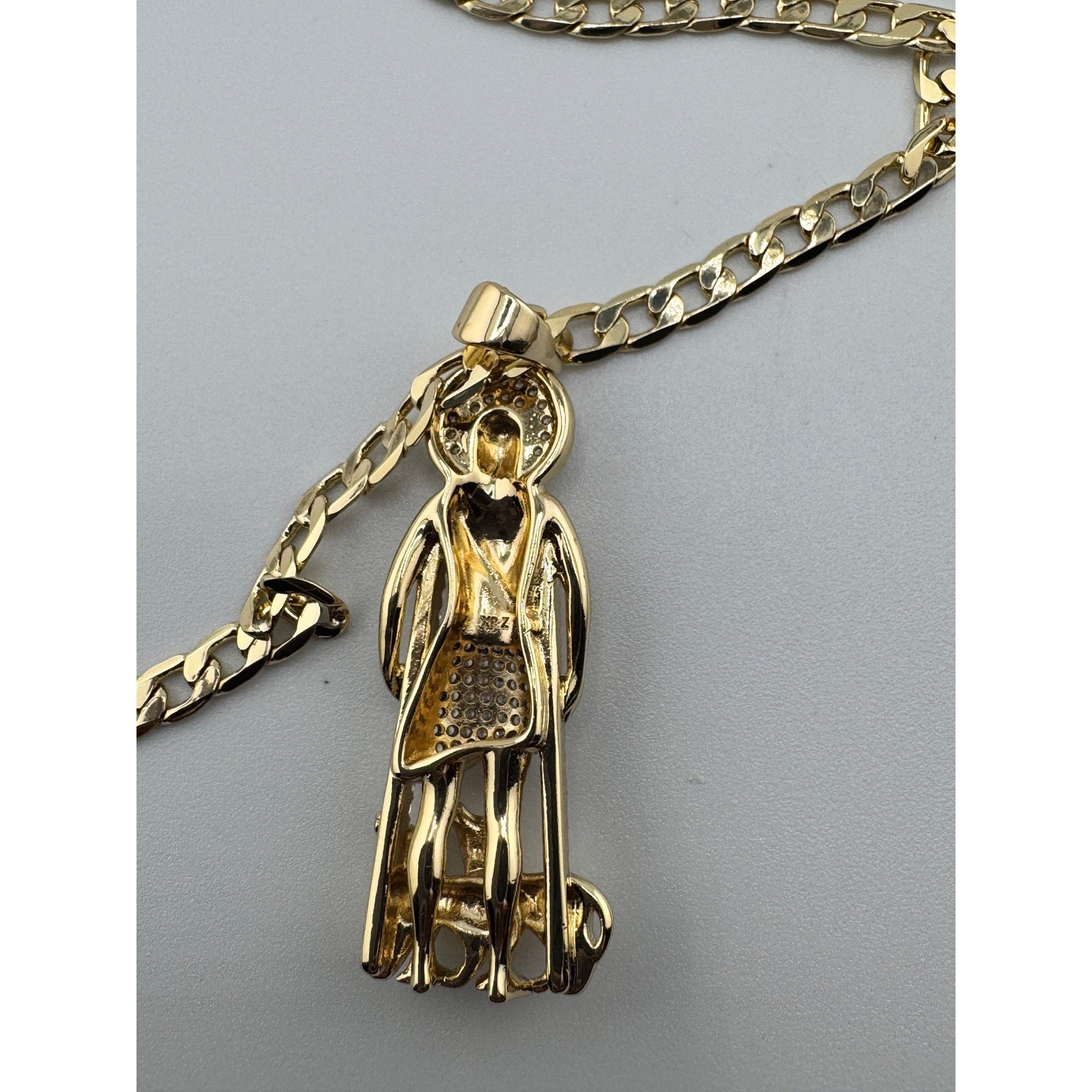 San Lazaro Pendant 14k Gold Plated 24 Inch Curb Chain Necklace Saint Lazarus CZ