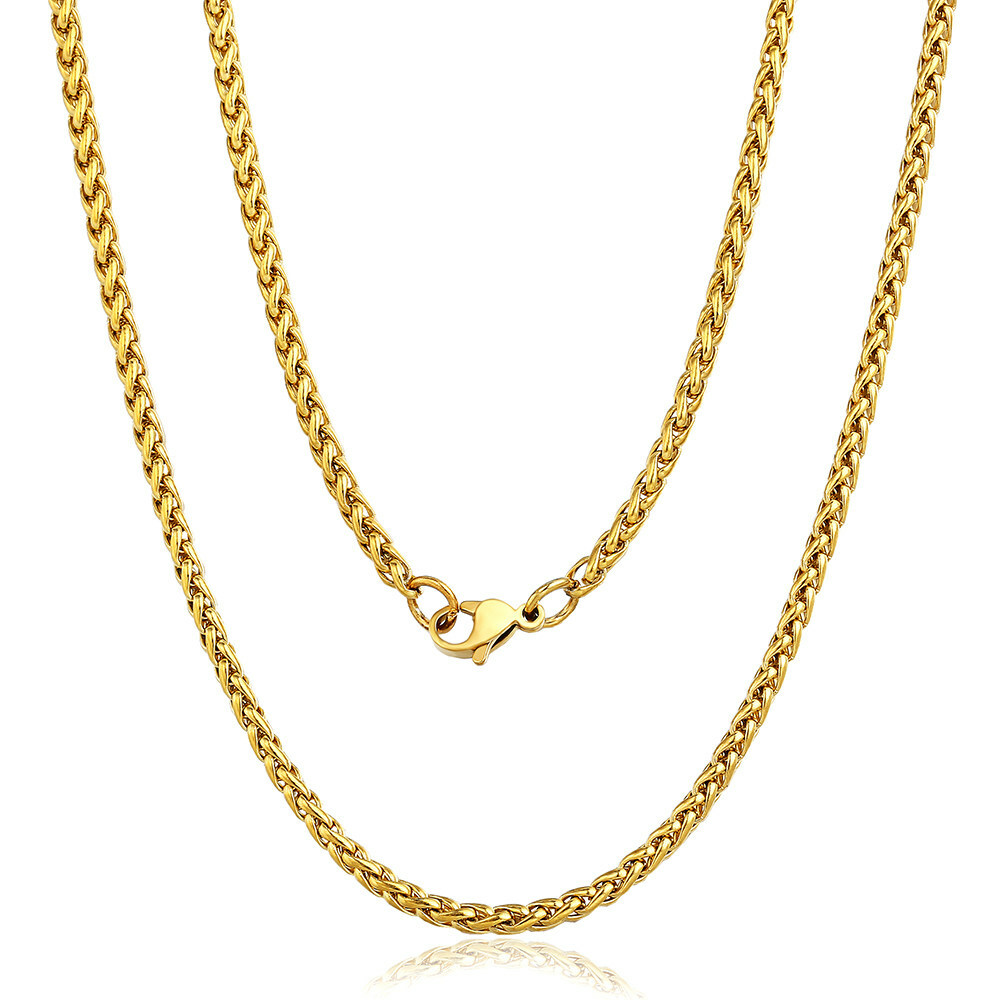 3/3.5/6/9.5mm Men Braided Wheat Spiga Chain Stainless Steel Necklace Gold Plated