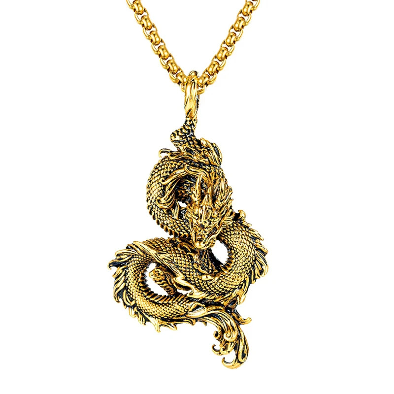 Fashion Chinese Dragon Pendant Chain Stainless Steel Domineering Loong Necklaces